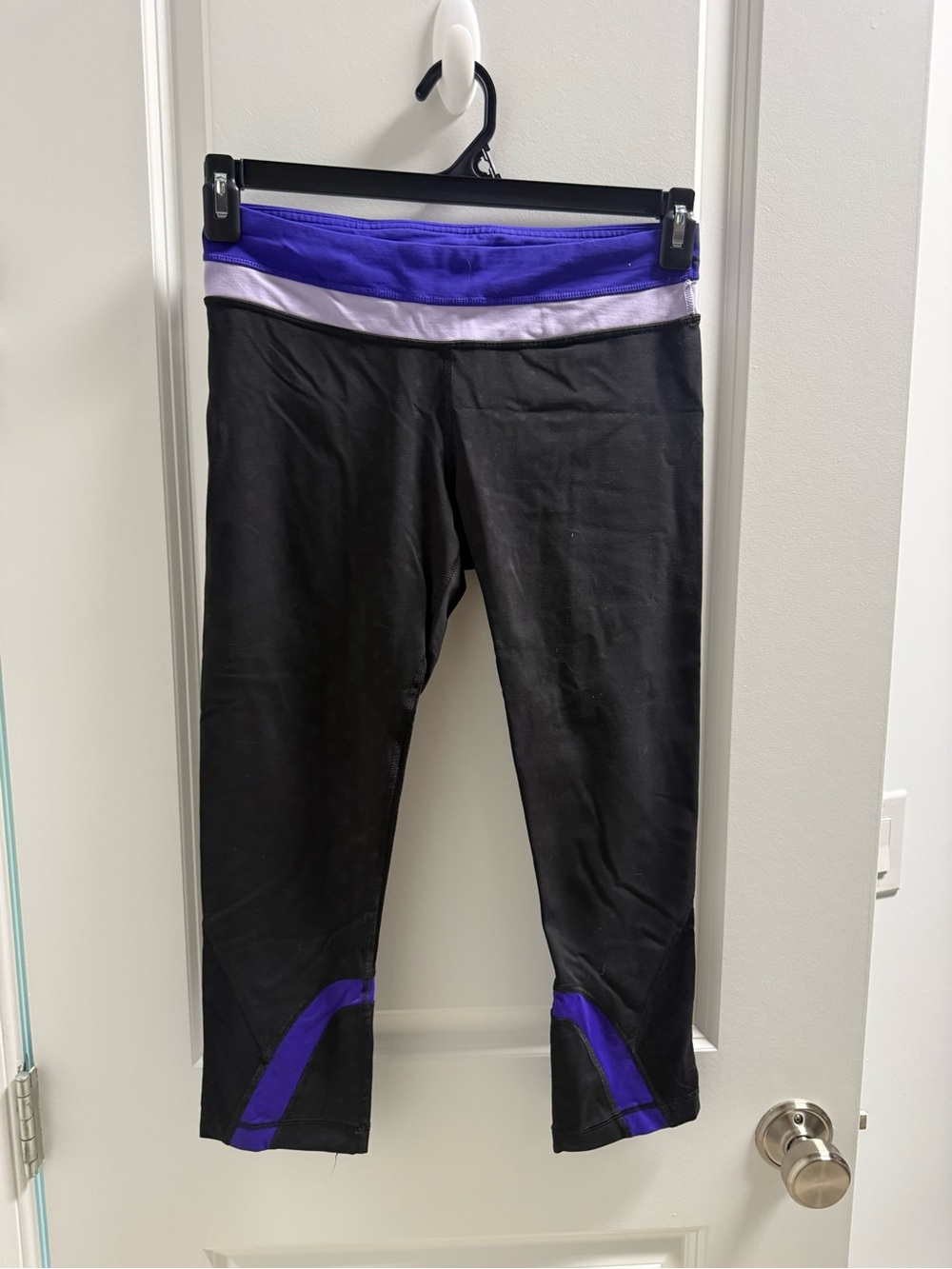 lululemon athletica Black Leggings with Purple and Light Purple Waistband